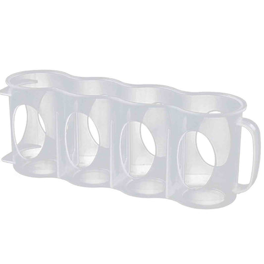 Fridge Can Rack in White Plastic, Slim Stackable Holder with Handle for Standard Drink Cans