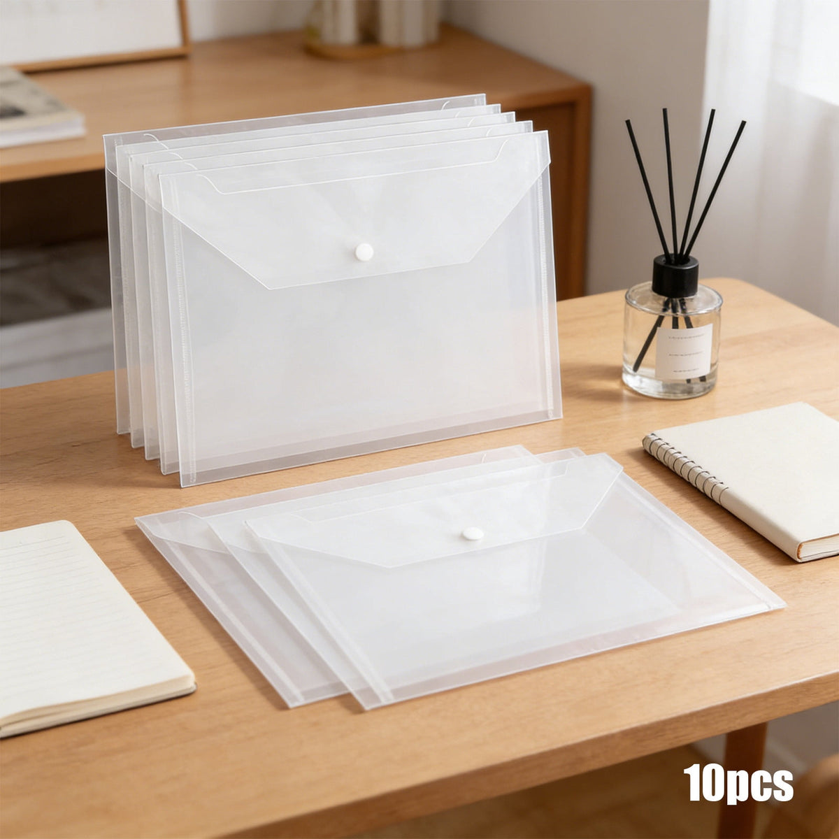 Clear Plastic Document Wallets, Set of 10 A4 Folders with Snap Closure, Holds Up to 200 Sheets - Image 2