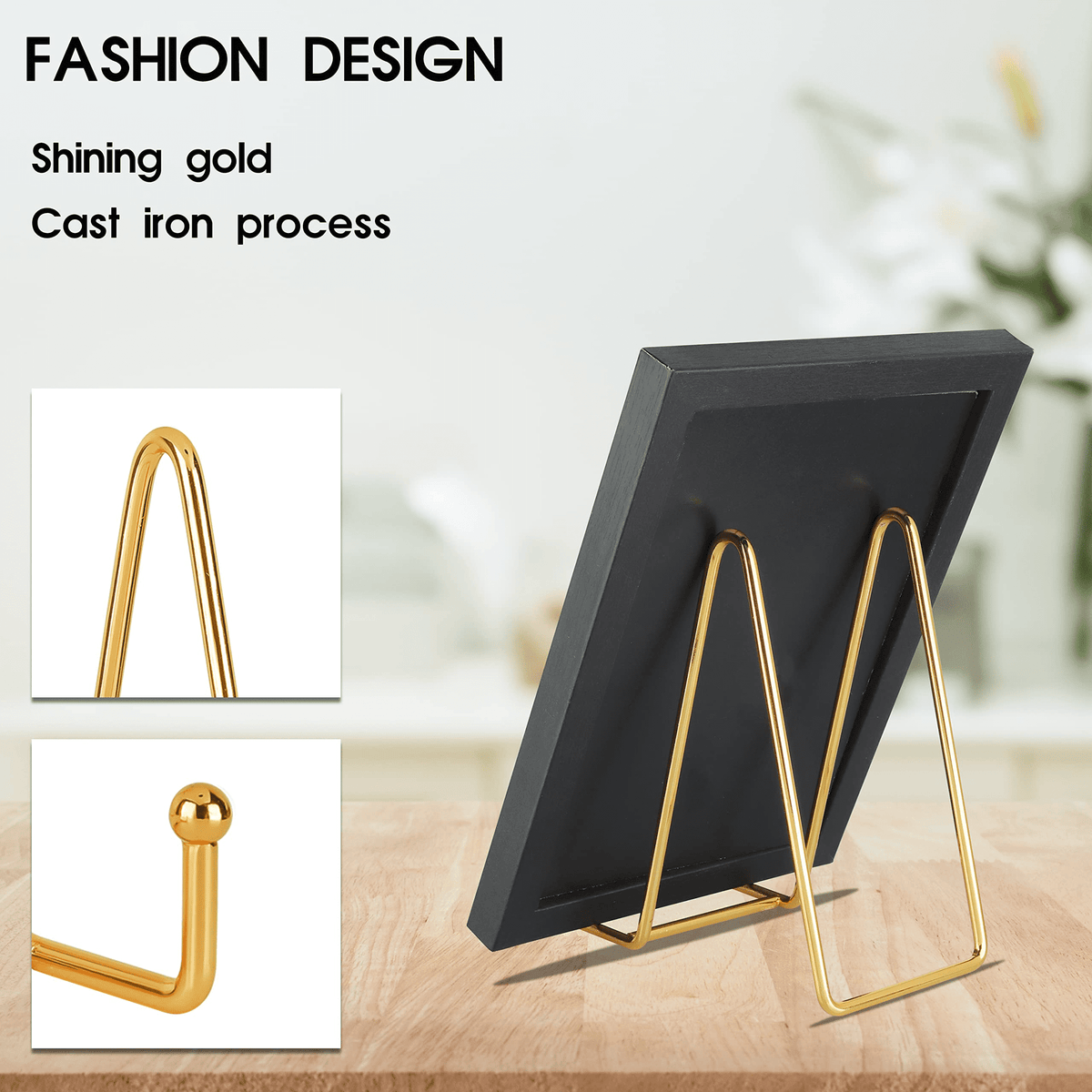 Small Metal Display Easels, Set of 3 in Polished Gold for Plates, Photos, Books and Art - Image 4