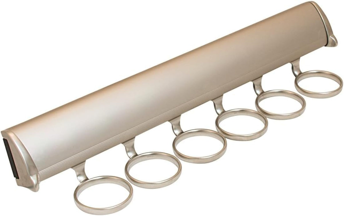 Pull-Out Closet Scarf Rack with 6 Rings, Anodized Aluminum Full-Extension Slide for Wardrobe Panels