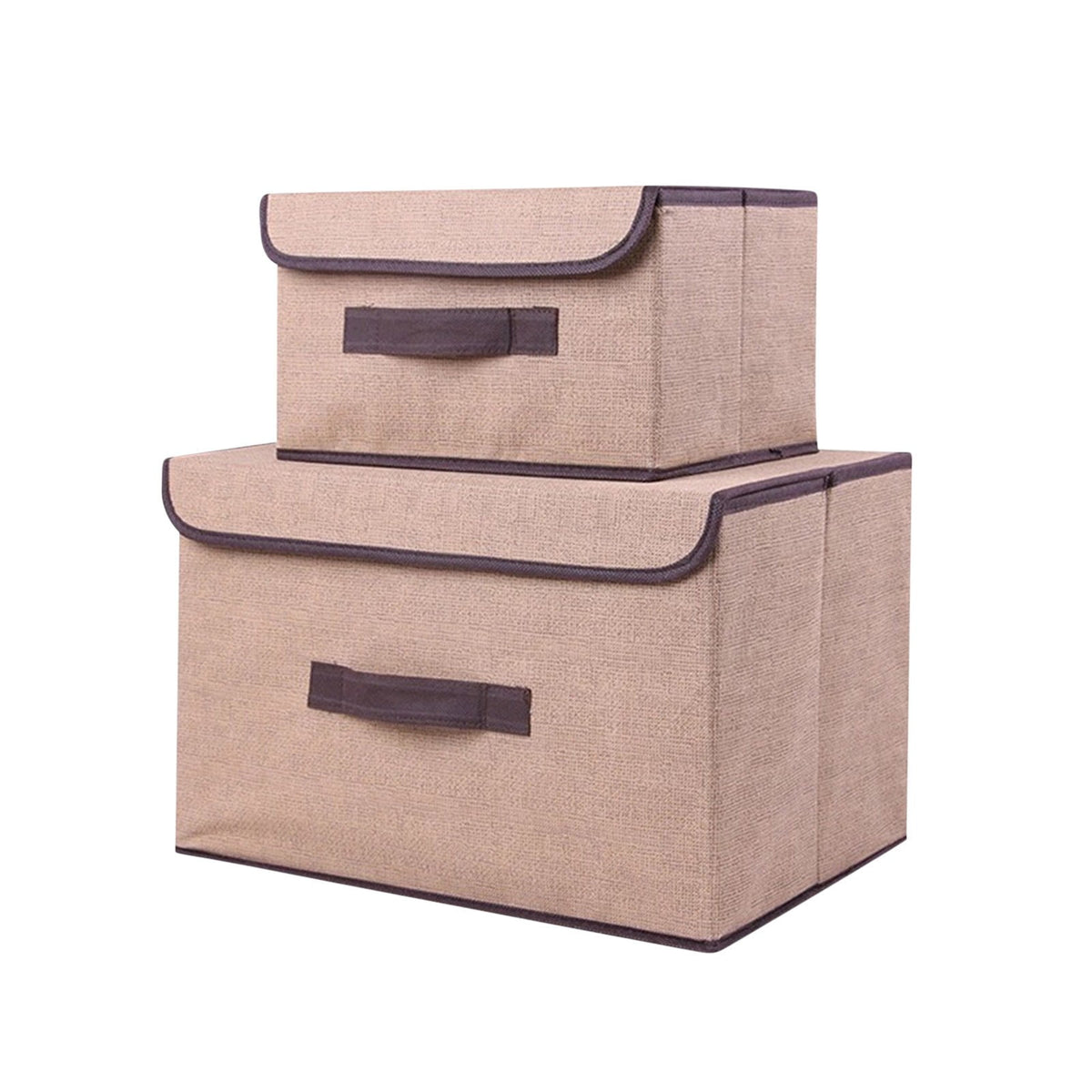 Foldable Fabric Storage Boxes with Lids, Set of 2 in Large and Small, Gray Bins with Carry Handles - Image 5