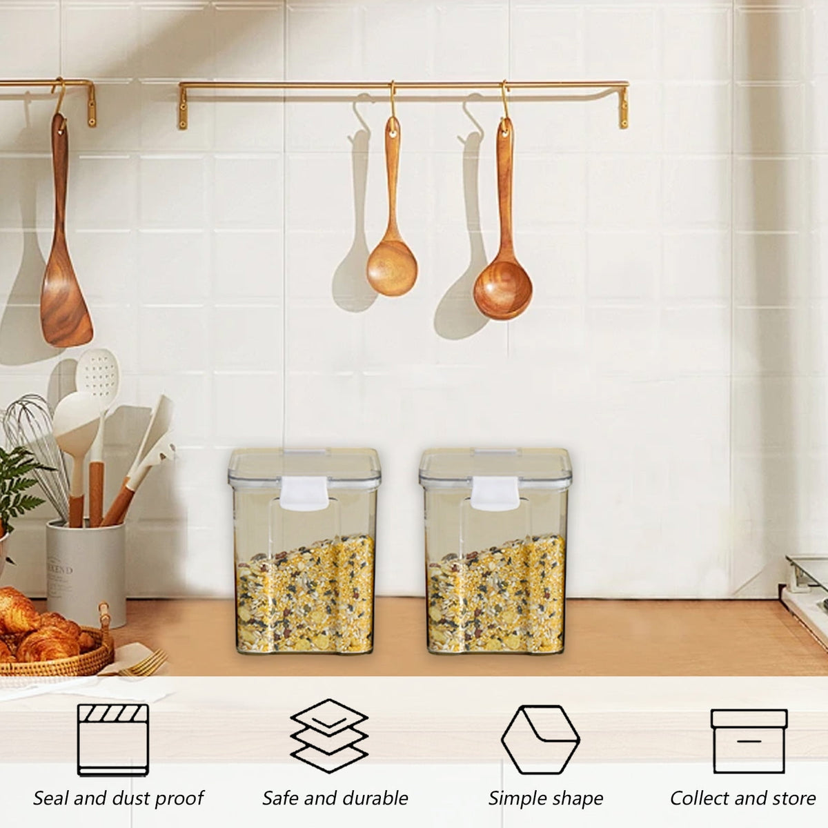Airtight Dry Food Canister with Snap Lid, Clear PET Container for Flour, Sugar, Rice and Pasta - Image 5