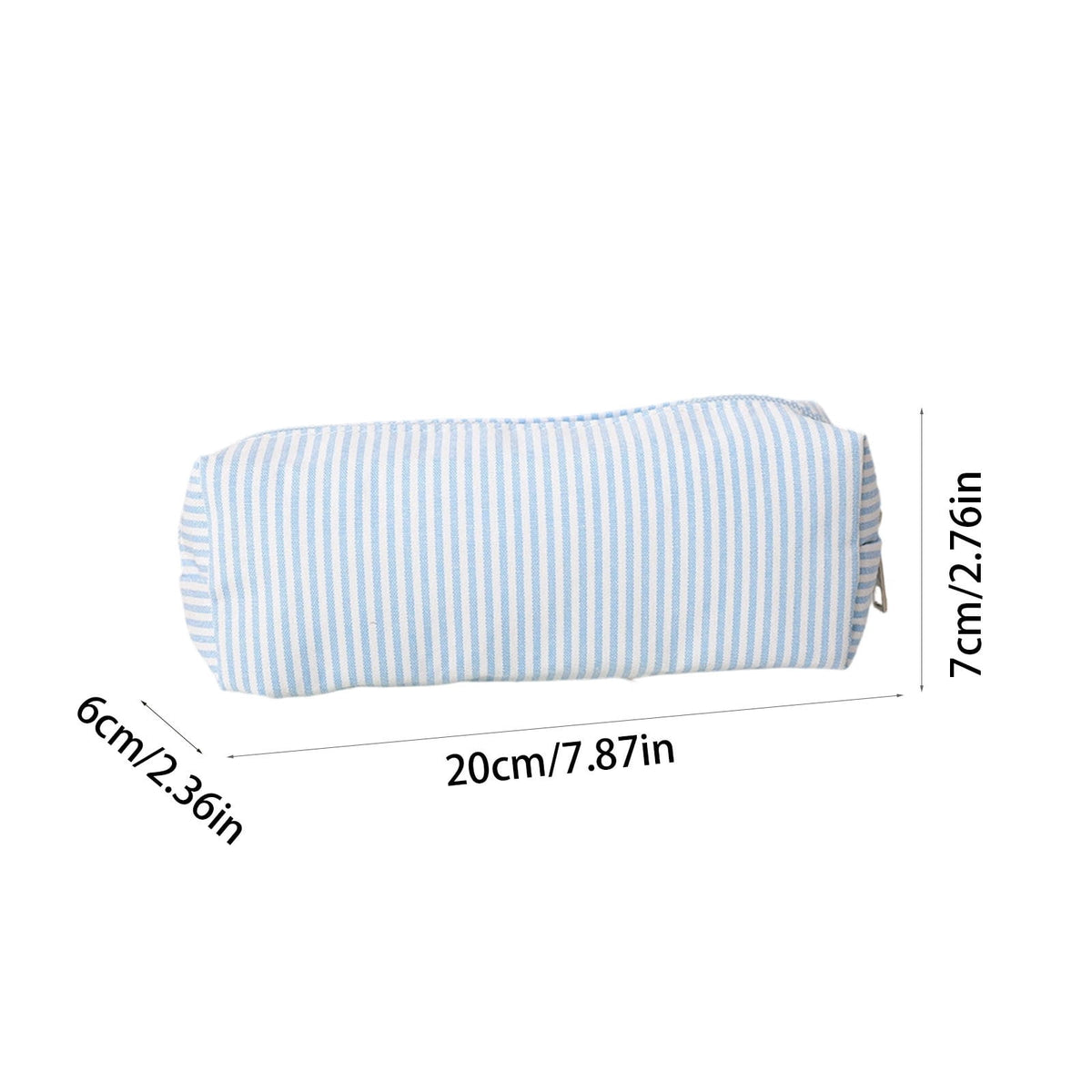 Striped Cloth Pencil Pouch in Light Blue, Roomy Case for Pens, Makeup Brushes and Small Items - Image 3
