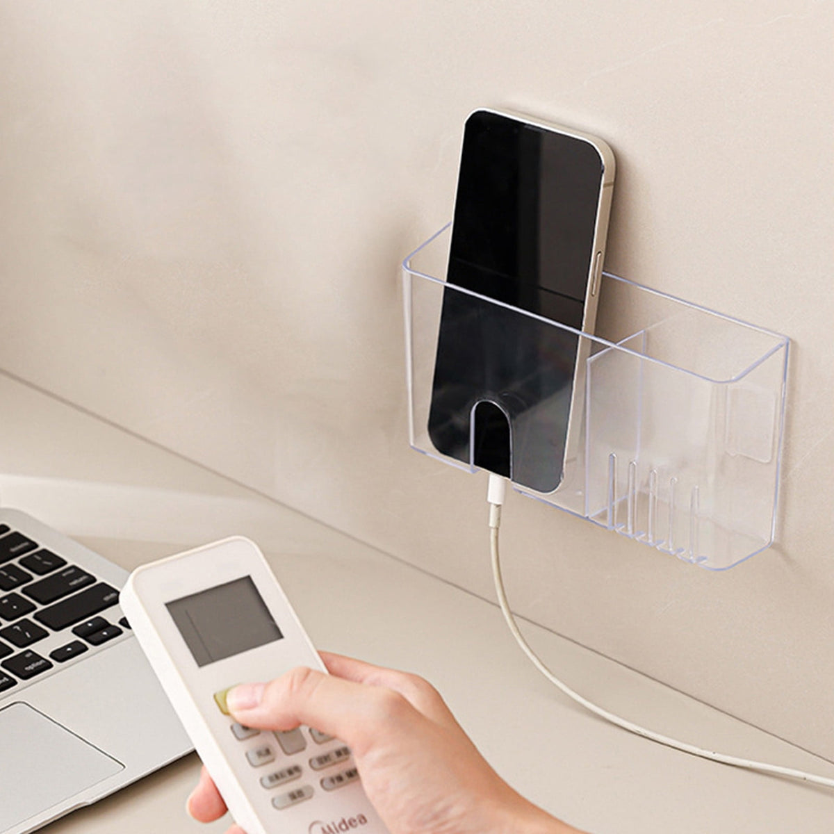 Clear Acrylic Wall Pocket for Remotes and Phones, Hanging Bedside Holder with Drainage Holes - Image 5