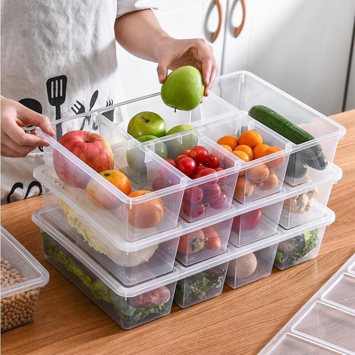 Divided Snack Platter with Cover, Five Clear Compartments for Fruit, Vegetables and Meal Prep - Image 2