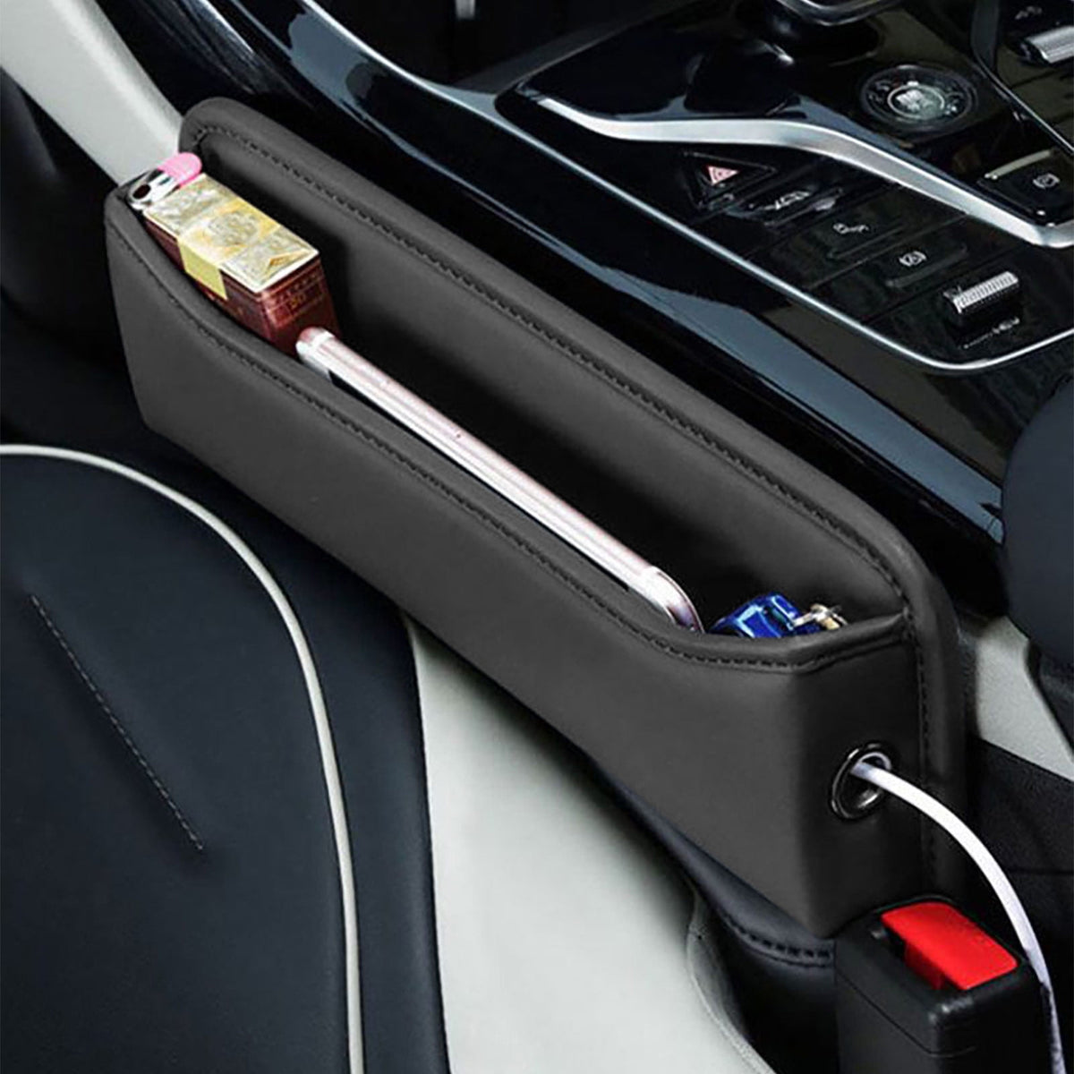 Seat Gap Organizer in Soft Leather, Console-Side Pocket for Phone, Keys, Cards and Glasses - Image 2