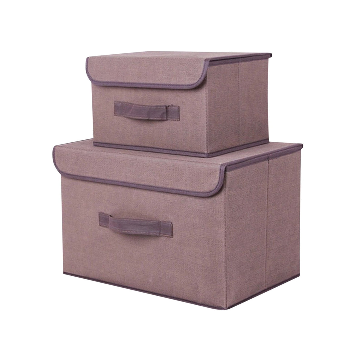Foldable Fabric Storage Boxes with Lids, Set of 2 in Large and Small, Gray Bins with Carry Handles