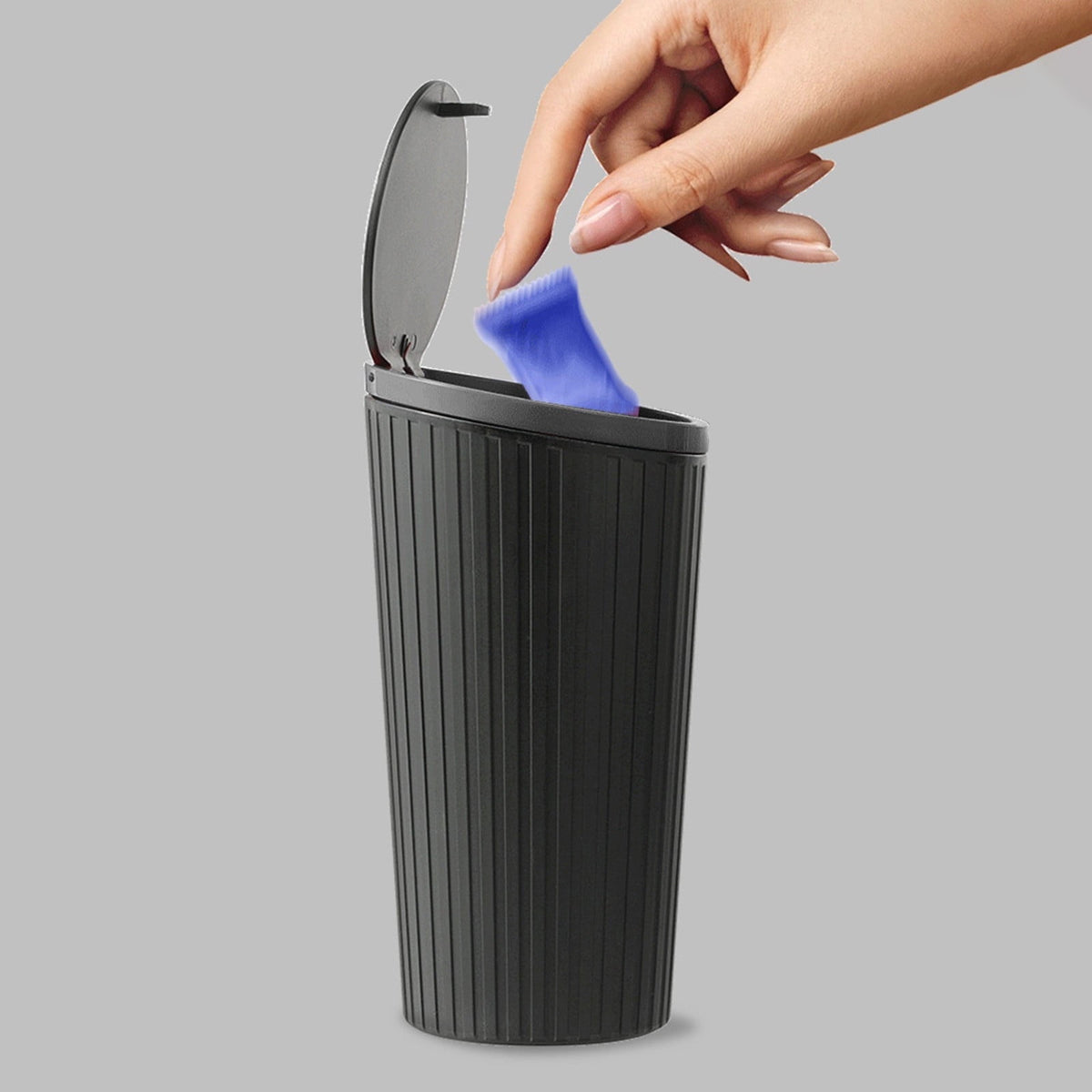Cup-Holder Car Bin with Push Lid, 550 ml Black Waste Container for Console and Door Pockets - Image 5