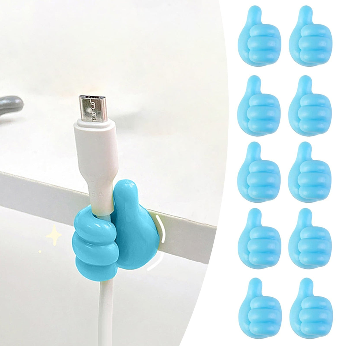 Thumb-Shaped Cable Clips, Set of 10 Adhesive Silicone Cord Holders for Desk, Wall and Dashboard - Image 2