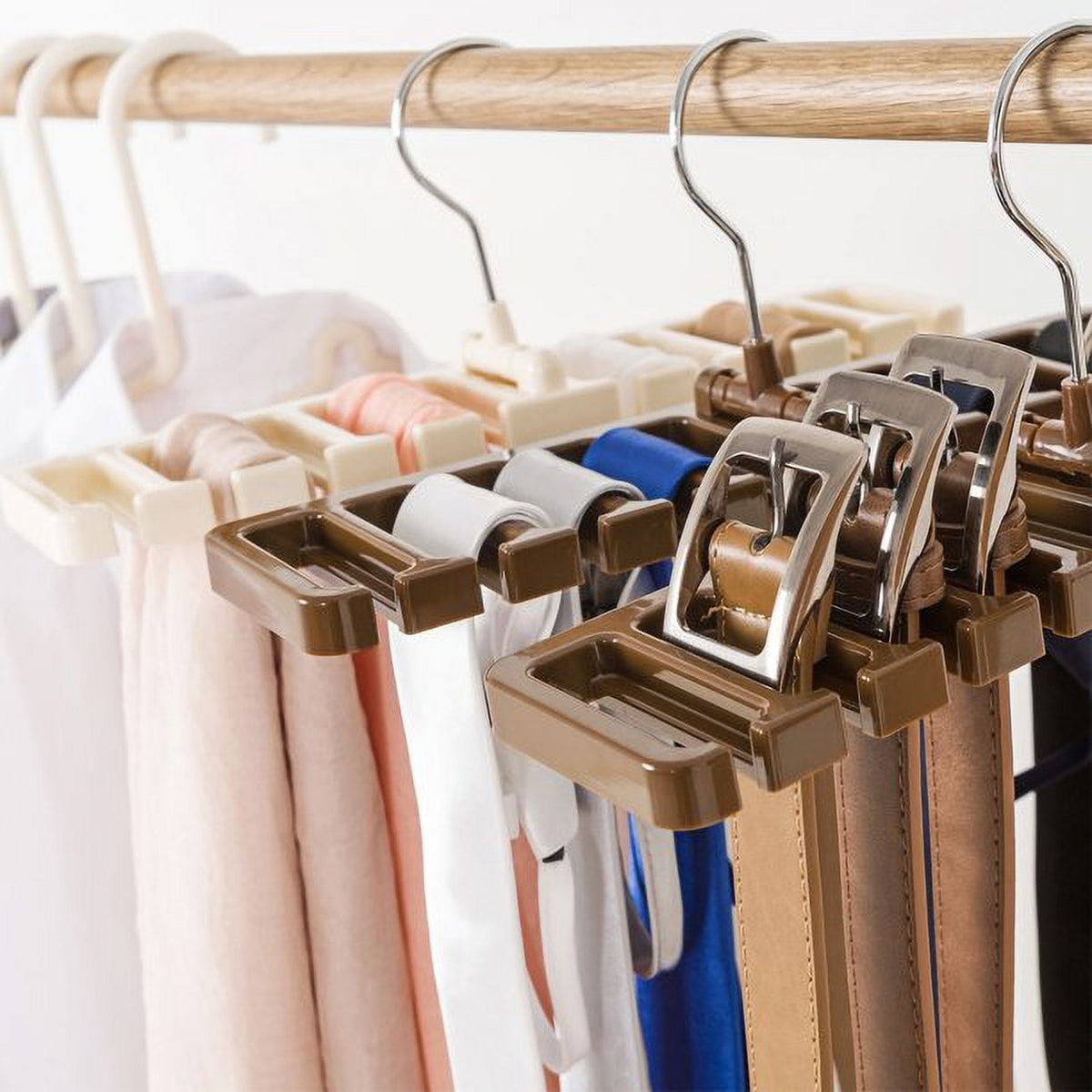 Rotating Tie and Belt Hanger, Set of 2 in Brown, Closet Rod Rack Holding Up to 10 Accessories - Image 4