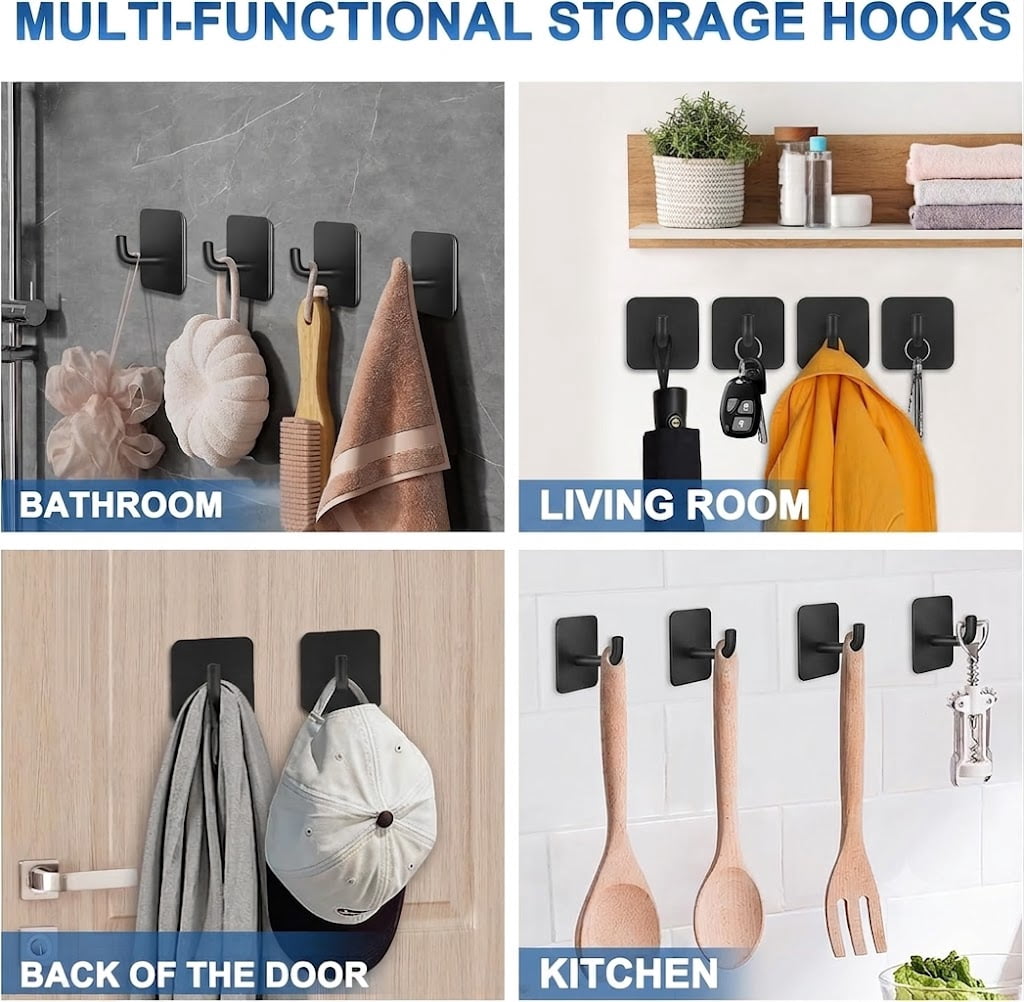 Under-Cabinet Paper Towel Rack in Matte Black Steel, Adhesive or Screw Mount with Two Hooks - Image 2