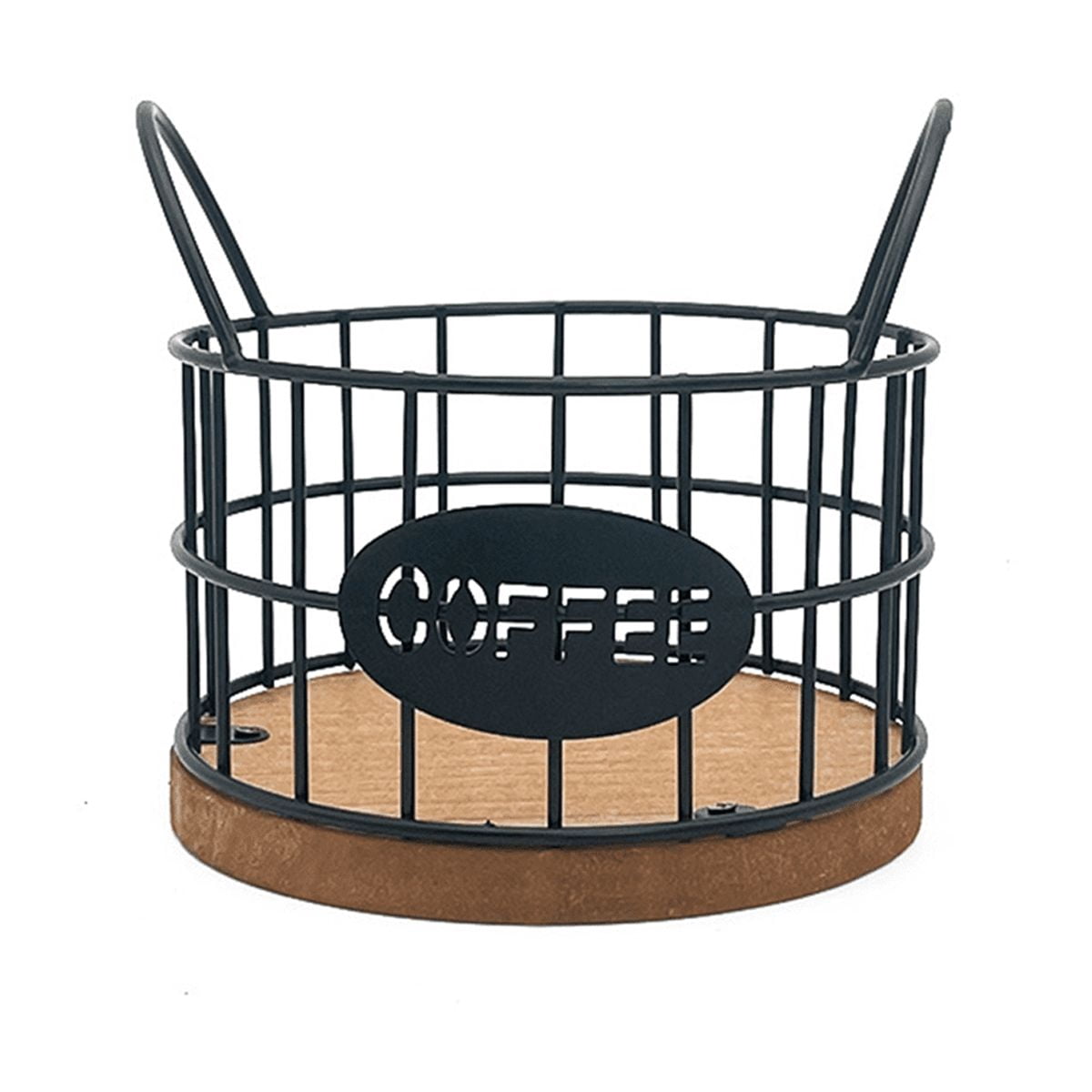 Coffee Pod Basket with Wood Base, Black Wire Holder for Single-Serve Cups on Counter or Desk - Image 2